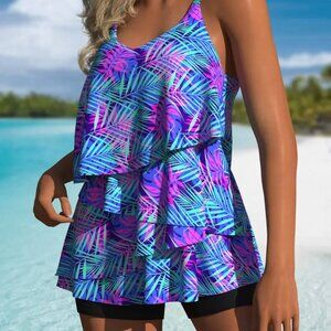 Tropical Print Women's Tankini Swimsuit – Size L